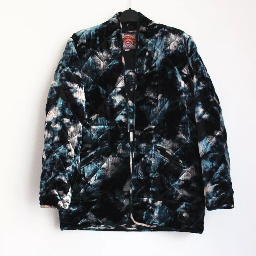 Johnny Was + NM "Shadow" Silk Rayon Blend Velvet Quilted Jacket Pockets MED P… - Picture 2 of 6